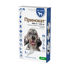 Купить Принокат раствор для наружного применения (капли на холку) 400 мг+100 мг для собак весом 25-40 кг 4,0 мл пипетка 1 шт цена