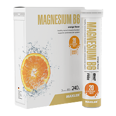 Купить Макслер Магний В6 вкус апельсин / Maxler Magnesium B6 Orange flavor шипучие таблетки по 4,0 г 3 тубы по 20 шт цена
