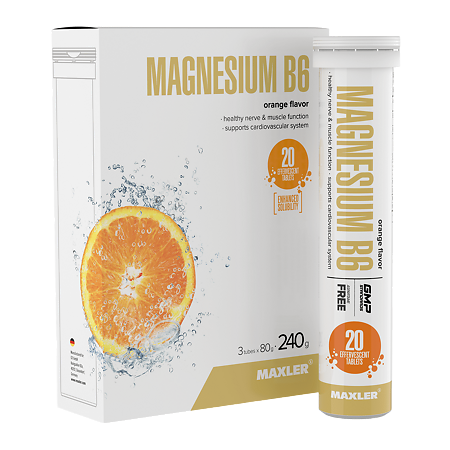Изображение товара Макслер Магний В6 вкус апельсин шипучие таблетки 4 г 3 тубы по 20 шт