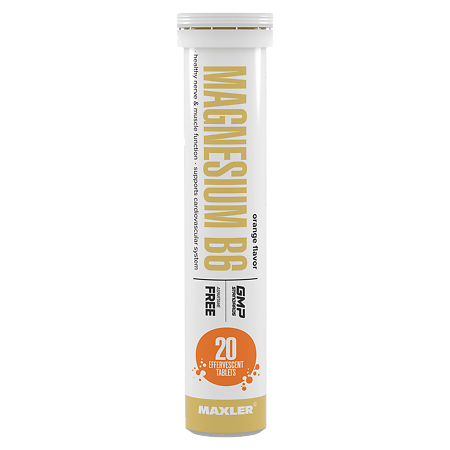 Макслер Магний В6 вкус апельсин / Maxler Magnesium B6 Orange flavor шипучие таблетки по 4,0 г туба 20 шт