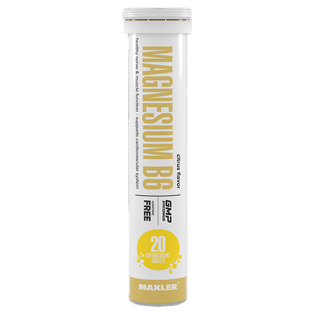 Макслер Магний В6 вкус цитрус / Maxler Magnesium B6 Citrus flavor шипучие таблетки по 4,0 г туба 20 шт