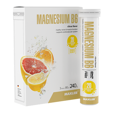 Изображение товара Макслер Магний В6 вкус цитрус шипучие таблетки 4 г по 20 шт упаковка