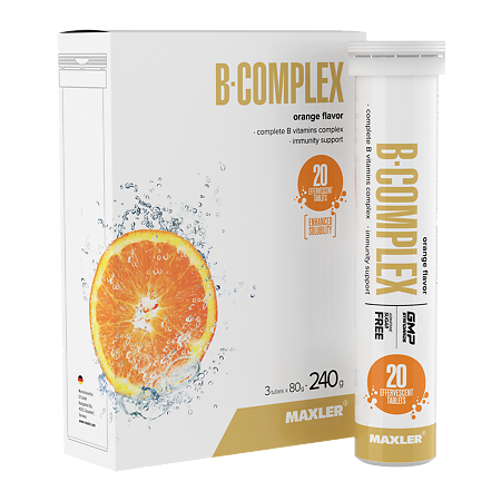 Изображение товара Макслер В-комплекс вкус апельсин шипучие таблетки 4 г 3 тубы по 20 шт