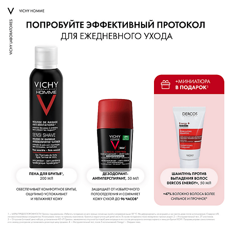 Vichy Homme Набор для мужчин Пена для бритья 200 мл+Дезодорант 96 ч 50 мл+Шампунь против выпадения волос 50 мл 1 уп