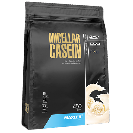 Изображение товара Макслер Мицеллярный Казеин с вкусом ванильное мороженое 450 г - белковый порошок для спортсменов