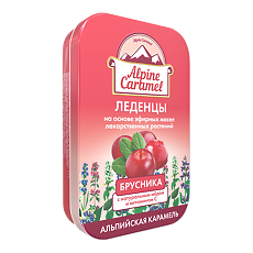 Купить Альпийская Карамель / Alpine Caramel Леденцы детские с натуральным медом и вит С со вкусом Брусники массой 3,3 г мини-бокс 53 г 1 шт цена