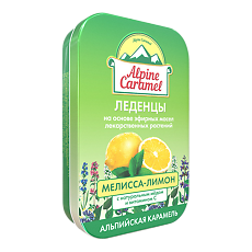 Купить Альпийская Карамель / Alpine Caramel Леденцы детские с натуральным медом и вит С со вкусом Мелисса-Лимон массой 3,3 г мини-бокс 53 г 1 шт цена