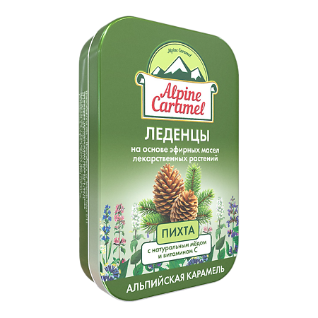 Альпийская Карамель / Alpine Caramel Леденцы детские с натуральным медом и вит С со вкусом Пихты массой 3,3 г мини-бокс 53 г 1 шт