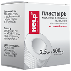 Изображение товара Пластырь медицинский фиксирующий нестерильный Help на тканевой основе 2,5х500 см 1 шт