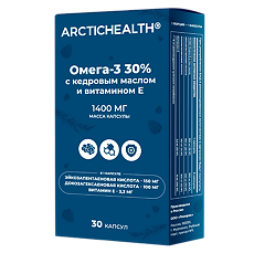 Купить ARCTICHEALTH Омега-3 30% с кедровым маслом и витамином Е капсулы массой 1400 мг 30 шт цена