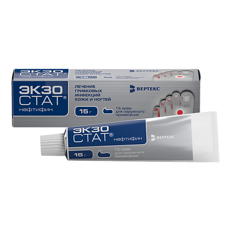 Изображение товара Экзостат крем 1% для лечения грибковых инфекций кожи и ногтей 15 г
