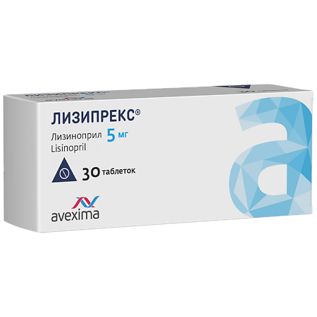 Изображение товара Лизипрекс таблетки 5 мг 30 шт для снижения артериального давления и лечения сердечно-сосудистых заб
