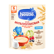 Купить Nestle Каша молочная мультизлаковая с яблоком, черникой и малиной с пробиотиком BL с 6 мес пакет 200 г 1 шт цена