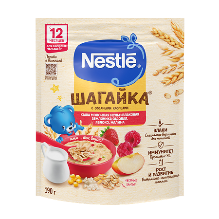 Изображение товара Молочная мультизлаковая каша Nestle с фруктами для детей 12 мес 190 г