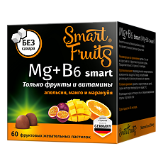 Купить Смарт Фрутс Магний+B6 смарт/Smart Fruits Mg+B6 smart фруктовые жевательные пастилки массой 2,5 г 60 шт цена