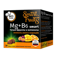 Купить Смарт Фрутс Магний+B6 смарт/Smart Fruits Mg+B6 smart фруктовые жевательные пастилки массой 2,5 г 30 шт цена
