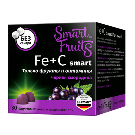 Изображение товара Смарт Фрутс Железо+Витамин С смарт/Smart Fruits Fe+C smart фруктовые жевательные пастилки массой 2,5 г 30 шт