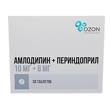Изображение товара Амлодипин+Периндоприл таблетки 10 мг+8 мг 30 шт