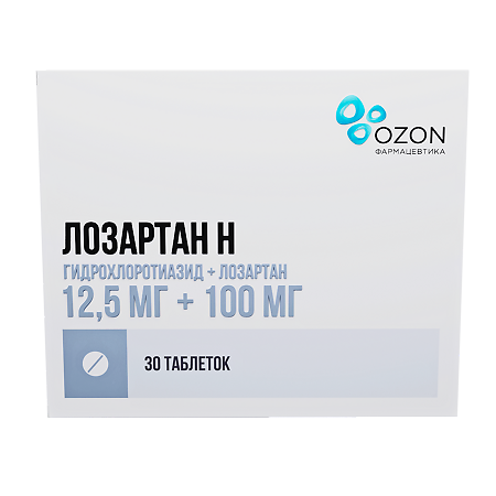 Лозартан-Н таблетки покрыт.плен.об. 12,5 мг+100 мг 30 шт