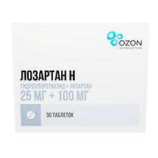 Купить Лозартан-Н таблетки покрыт.плен.об. 25 мг+100 мг 30 шт цена