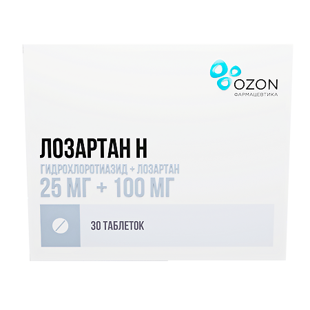 Лозартан-Н таблетки покрыт.плен.об. 25 мг+100 мг 30 шт