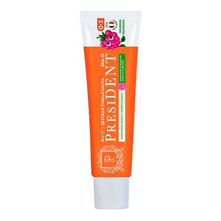 PresiDent Детская зубная паста Мамина Малинка (RDA 25) 0-3 45 г 1 шт