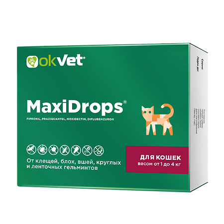 OkVet МаксиДропс капли на холку для кошек весом от 1 до 4 кг 0,5 мл туба 1 шт