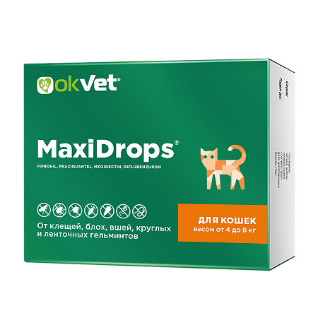 OkVet МаксиДропс капли на холку  для кошек весом от 4 до 8 кг 1 мл туба 1 шт