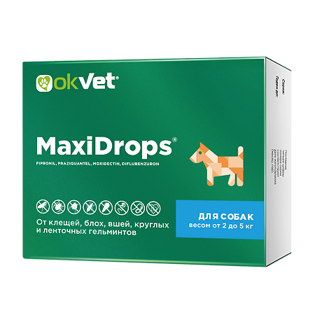 OkVet МаксиДропс капли на холку для собак весом от 2 до 5 кг 0,5 мл туба 1 шт