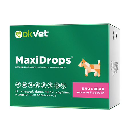 OkVet МаксиДропс капли на холку  для собак весом от  5 до 10 кг 1 мл туба 1 шт