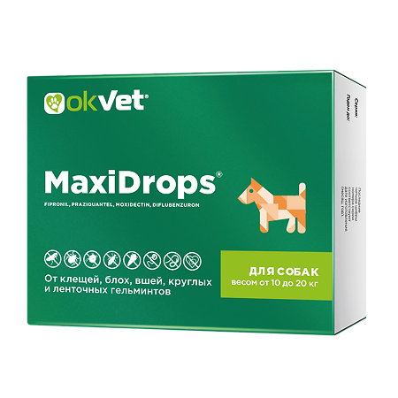 OkVet МаксиДропс капли на холку  для собак весом от 10 до 20 кг 2 мл туба 1 шт