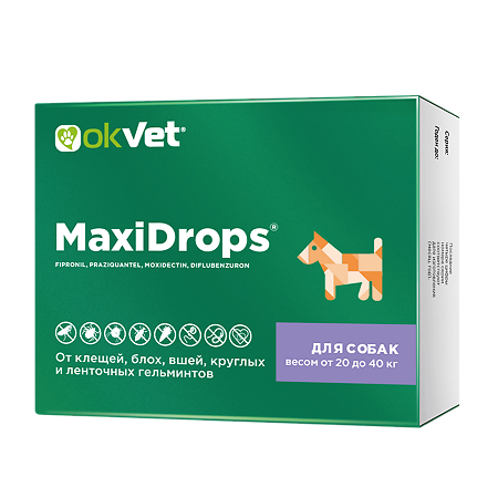 OkVet МаксиДропс капли на холку для собак весом от 20 до 40 кг 4 мл туба 1 шт