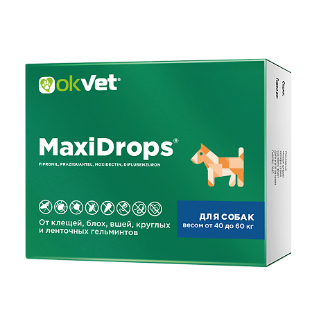 OkVet МаксиДропс капли на холку для собак весом от 40 до 60 кг 6 мл туба 1 шт