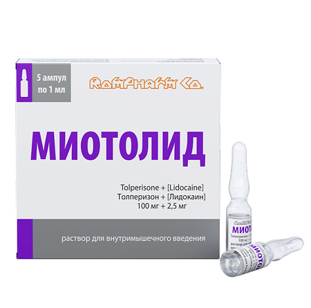 Миотолид раствор для в/м введ 100 мг+2,5 мг 1 мл амп 5 шт