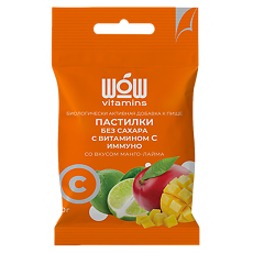 Купить WOW vitamins Пастилки без сахара с витамином С иммуно со вкусом манго/лайма массой 1200 мг 12 шт цена