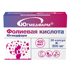 Изображение товара Фолиевая кислота Югмедфарм капсулы массой 300 мг 30 шт