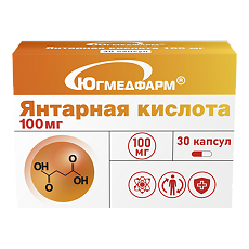 Изображение товара Янтарная кислота 100 мг Югмедфарм капсулы массой 500 мг 30 шт