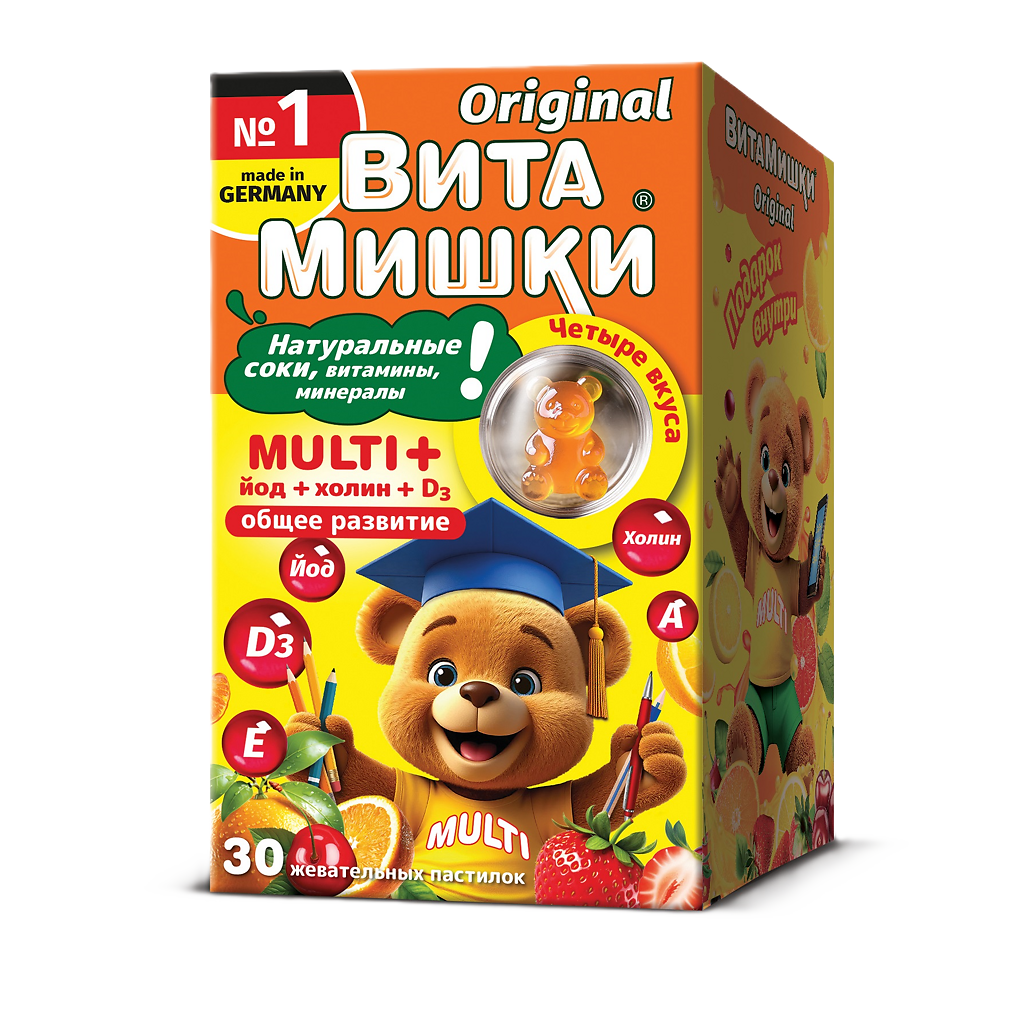 Изображение товара ВитаМишки Multi+ йод+холин+D3, жевательные пастилки, 30 шт, аромат по выбору